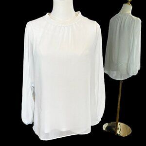 ZARA White Chiffon Blouse in Women's Size Small Puff Sleeves Fully Lined